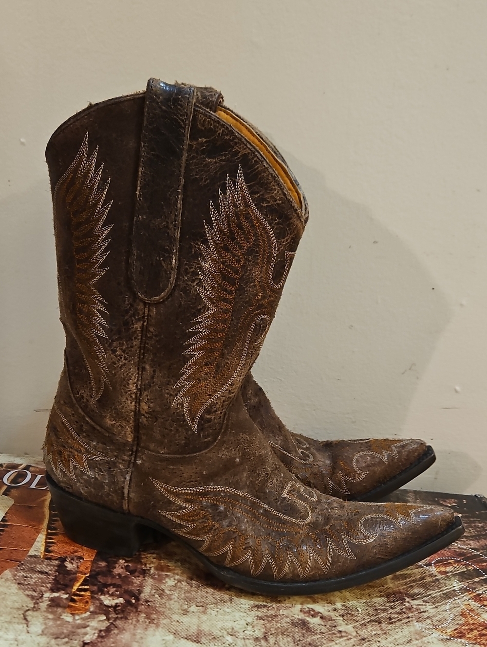 Old Gringo Eagle Stitched Brown Distressed Tooled Leather Western Boots